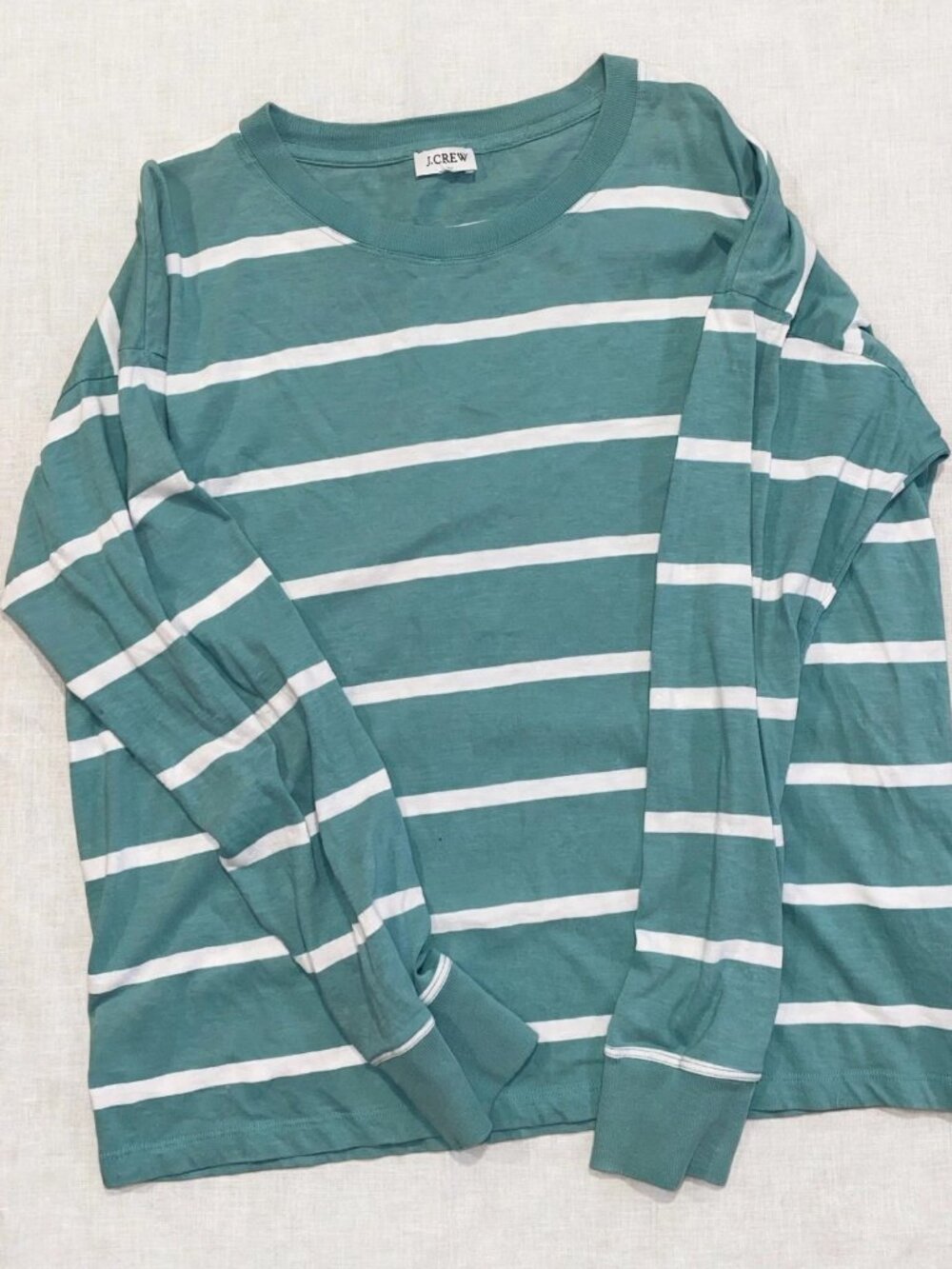 J.Crew Teal White Striped Long Sleeve Tee M Cotton NWOT